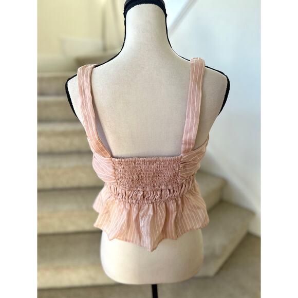 Maeve Light Pink & White Pinstripe Peplum Crop Top - Picture 4 of 6